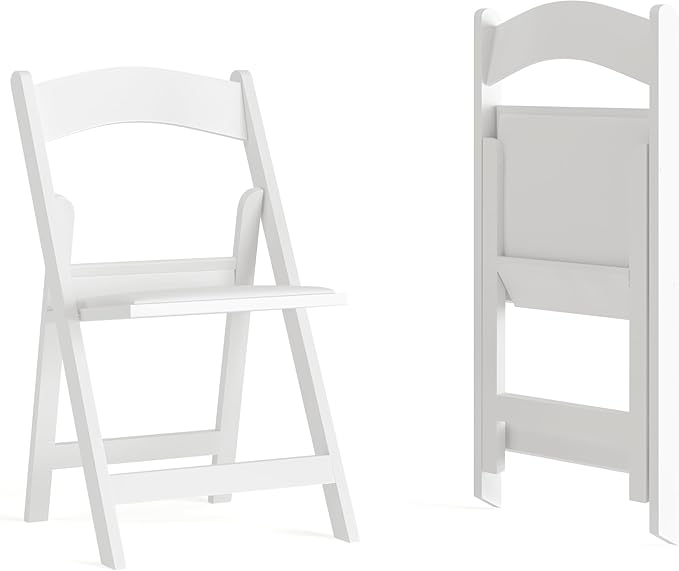 EMMA + OLIVER Folding Chair - White Resin – 2 Pack 800LB Weight Capacity Comfortable Event Chair - Light Weight Folding Chair