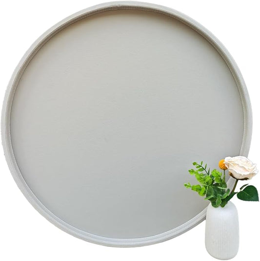 25-inch Round Ottoman Serving Tray - Textured PU Leather Coffee Table Decor, Waterproof Heat-Resistant Large Organizer for Home, Office, Bed & Party Essentials (Tranquil Beige, 25)