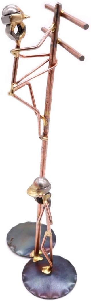 Lineman with Boss Collectible Handmade Metal Art Figurine, Desk Accessories, Trophy, Boss Gift, Office Décor, Climber