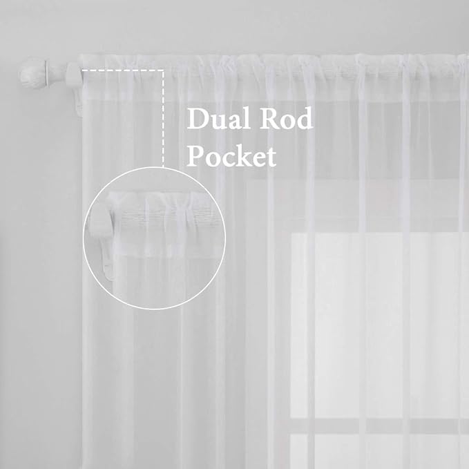 MIULEE 2 Panels Solid Color White Sheer Window Curtains Elegant Window Voile Panels/Drapes/Treatment for Bedroom Living Room (54 X 102 Inches White)
