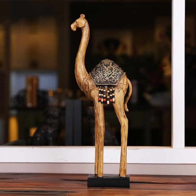 Camel Statue Resin Camel Figurine 5.90x2.55x16.14in Desert Animal Figurines Retro Style Room Decor Exquisite Living Room Decor for Home Office Decor (L)