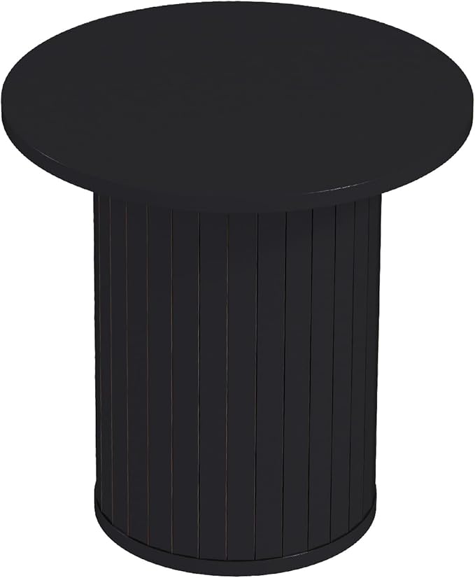 COSVALVE Round Wood Fluted End Table, 15.7” Circle Farmhouse Side Table Sets for Living Room, Bedroom, Balcony, Small Spaces, Black