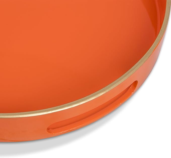 MAONAME Orange Decorative Tray, Oval Serving Tray with Handles, Plastic Tray for Coffee Table, Ottoman Trays for Living Room, Bathroom, 15.6" X 10.6" X 1.4"