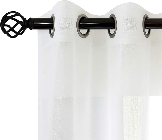 Randall Off White Linen Sheer Curtain Panel 72" Long Open Weave Faux Linen Window Treament Drape for Bedroom Farmhouse, Elegant Nickel Grommet Top, Sets of 2, 54x72 Inch