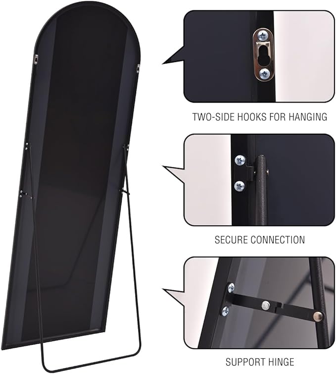 Full Length Mirror with Stand, 30"x71" Floor Mirror Freestanding, Arched Wall Mirror, Oversized Mirror Full Length, Black Arch Mirror Full Length, Black