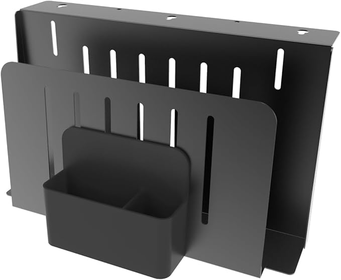 JINGCHENGMEI Desk Side Storage Organizer, Steel Under Desk Laptop Mount, Depth Adjustable Hanging File Organizer, Drilling Laptop Storage Holder with Magnetic Pen Holder for Office or Home