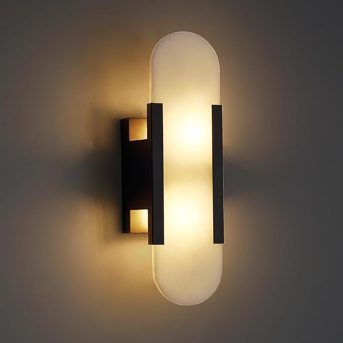 13.8in Alabaster Wall Sconces,Natural Marble Wall Lighting,Alabaster Wall Lamp for Bedroom Stairs, Living Room, Vanity, Hallway Bedside(Bulb Included)