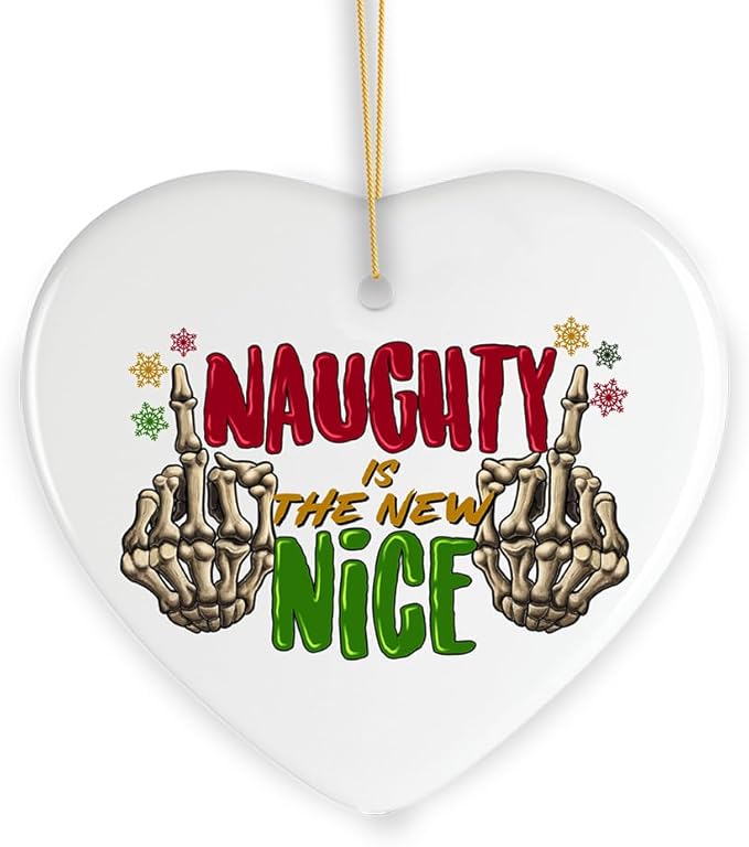 Naughty is The New Nice Hardcore Merry Christmas Ornament, Skeleton Hands with Middle Fingers