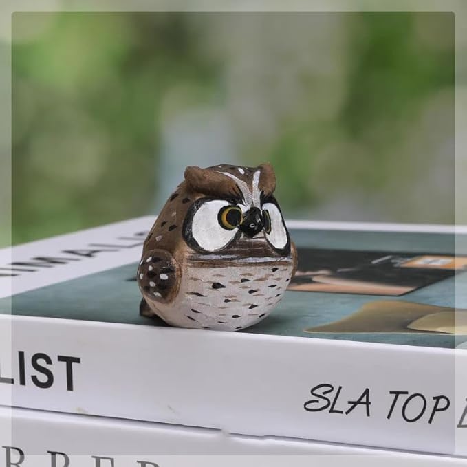 Bird Figurines Small Bird Figurines Home Decor Hand Carved Painted Wooden Statues for Home Decor, Gift for Bird Lovers,Housewarming, Birthday, Christmas (Owl)