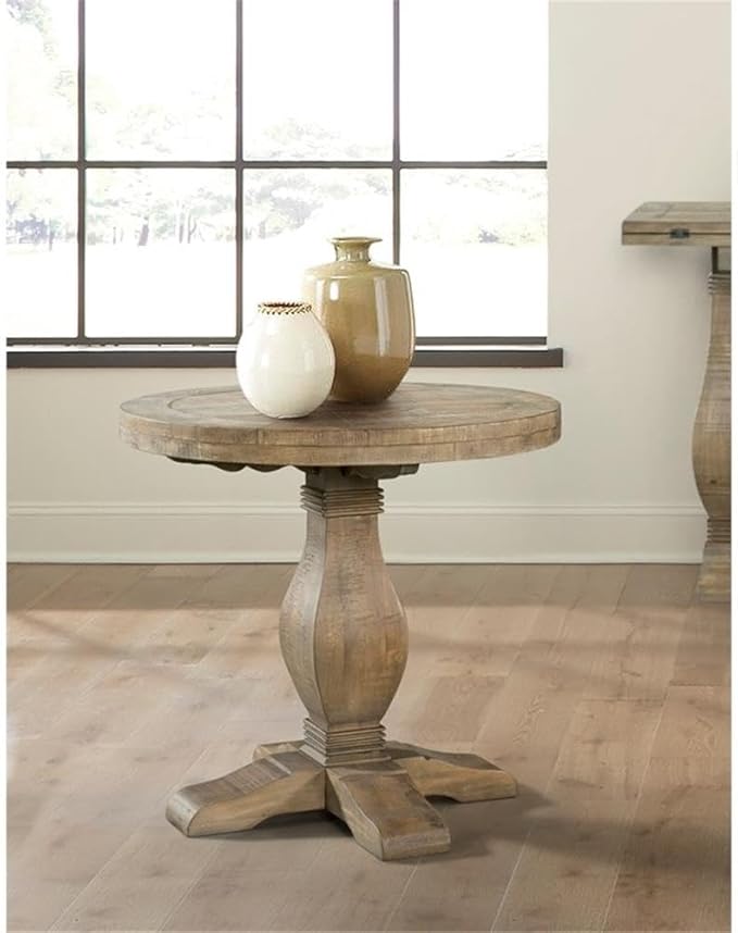 Napa Solid Wood Farmhouse Rustic Round End Side Living Room Table, Nightstand 26" W x 26" D x 25" H
