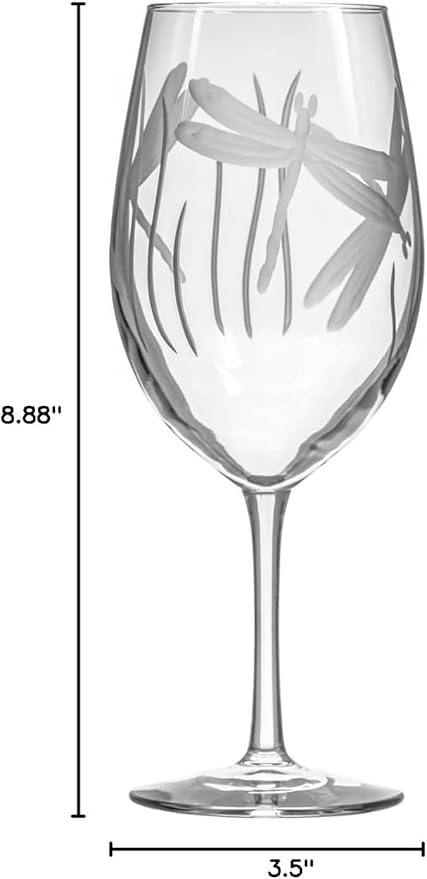 Rolf Glass Dragonfly All Purpose Wine Glass 18 ounce - Stemmed Wine Glasses Set of 2 – Lead-Free Glass- Etched Large Wine Glasses - Made in the USA - A Classic