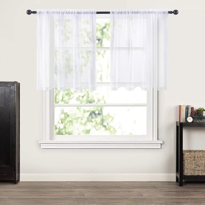MIULEE 2 Panels Kitchen Tiers Half Window Sheer Curtains Rod Pocket Voile Drapes for Kitchen Bathroom Small Windows 54 by 36 Inch White