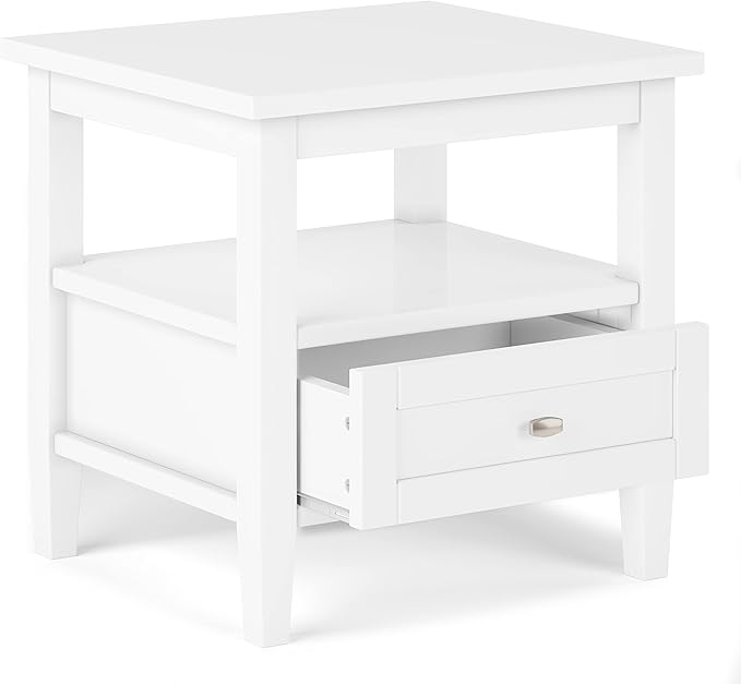 SIMPLIHOME Warm Shaker SOLID WOOD 20 inch Wide Rectangle Transitional End Table in White for the Living Room and Bedroom