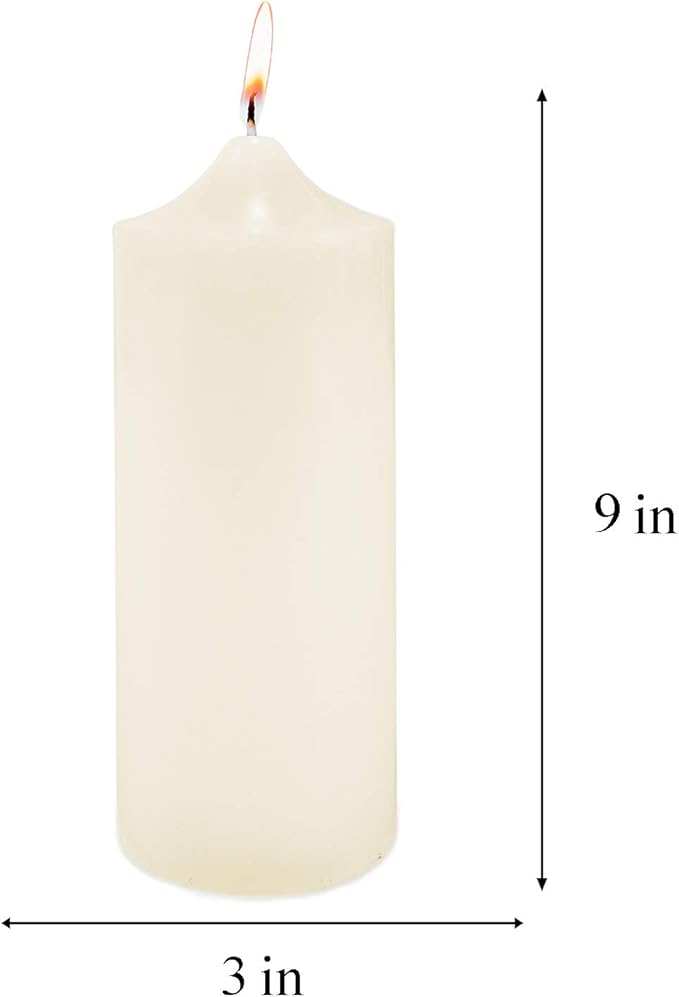 Super Z Outlet Unscented Pillar Candles for Weddings, Home Decoration, Relaxation, Spa, Smokeless Cotton Wick (1, Ivory, 3"x9")