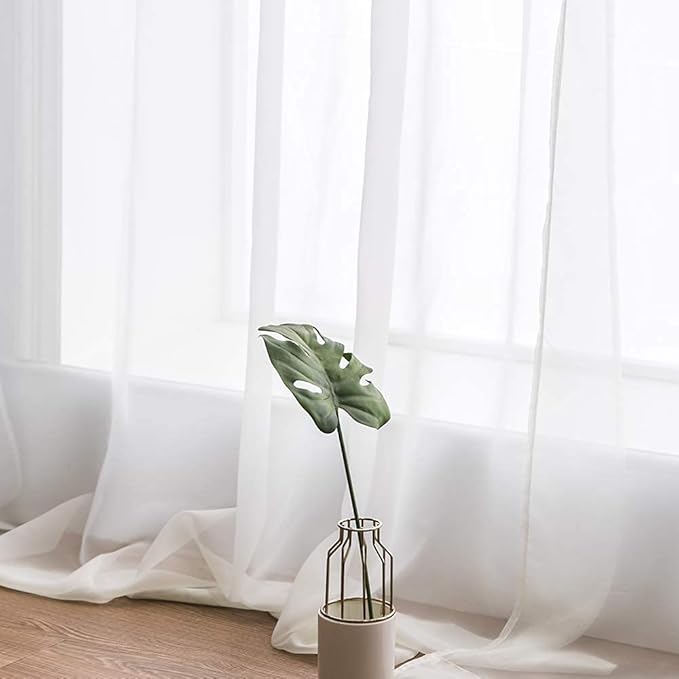 MIULEE 2 Panels Solid Color Sheer Window Curtains Elegant Window Voile Panels/Drapes/Treatment for Bedroom Living Room (54X90 Inches Ivory)