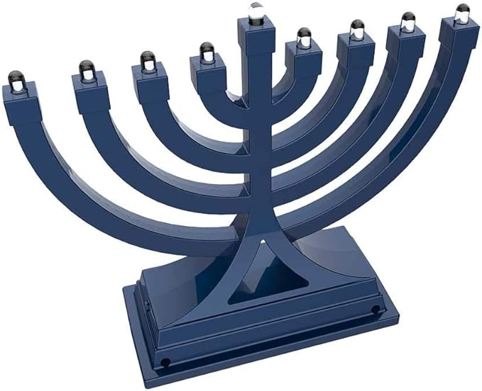 Zion Judaica Mini LED Hanukkah Menorah Battery or USB Operated - Multiple Light Settings On The Go Hanukkiah for Chanukah Decorations (Blue)