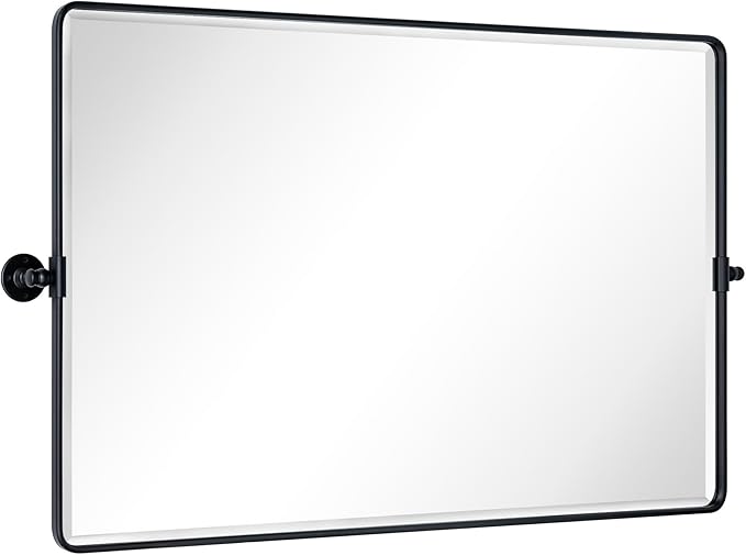 TEHOME Matt Black Horizontal Pivot Bathroom Vanity Mirror Large 30x48'' Black Metal Framed Rectangle Tilting Beveled Vanity Mirrors for Wall, Overall 51.91 x 30 inches (Mirrror 48 x 30 inches)