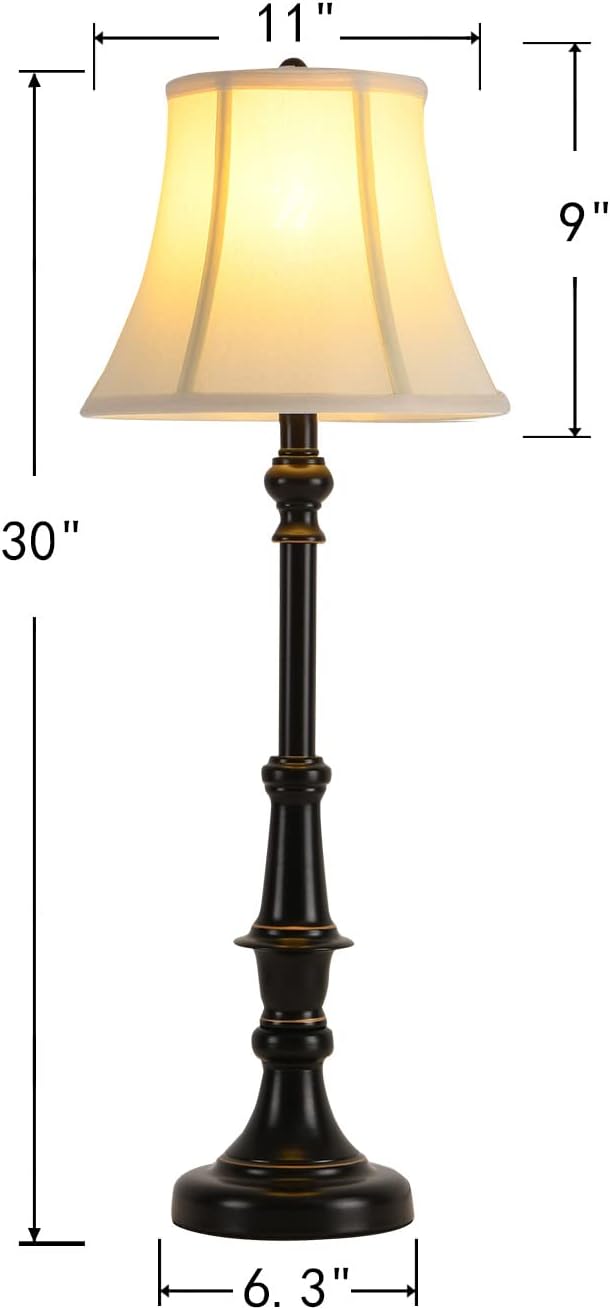 2 Pack Vintage Style Buffet Table Lamp, Traditional Bedside Lamps, Tall Table Lamp Set of Two for Living Room, Bedroom