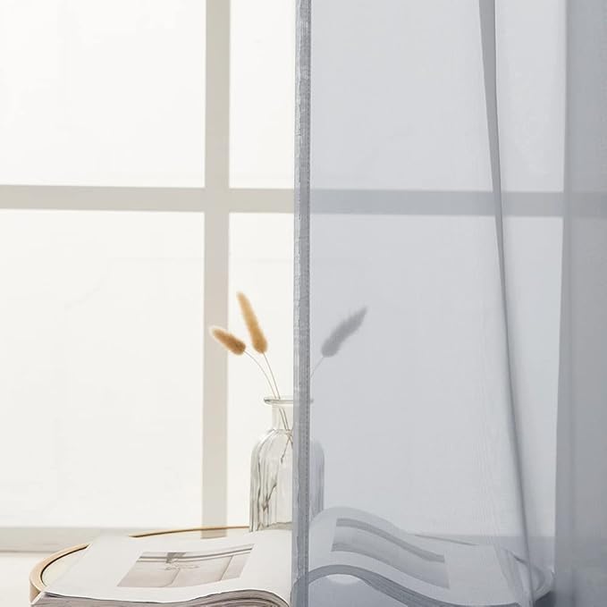MIULEE Short Sheer Curtains 30 Inch Length for Kitchen Bathroom Cafe Half Window Treatment, Rod Pocket Tier Curtains 2 Panels, 29x30 Inches Long, Dark Grey
