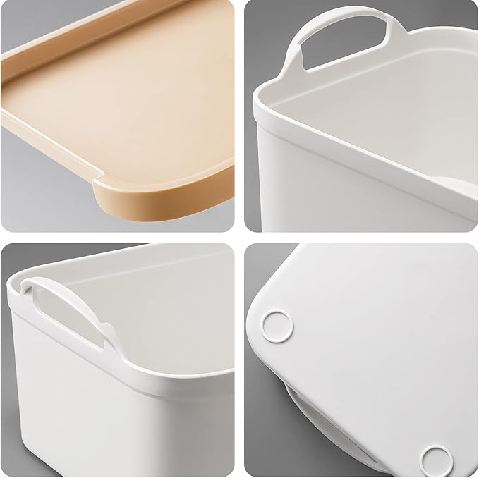 ANMINY 8PCS Plastic Storage Bins Containers with Lids, Large White Storage Organization Bins Boxes, Lidded Plastic Storage Baskets for Closet Shelves Drawers Desktop Home Office, Wheat Lids