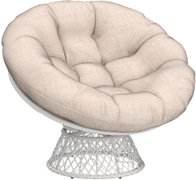 Bme 40" Ergonomic Wicker Papasan Chair with Soft Thick Density Fabric Cushion, High Capacity Steel Frame, 360 Degree Swivel for Living, Bedroom, Reading Room, Lounge