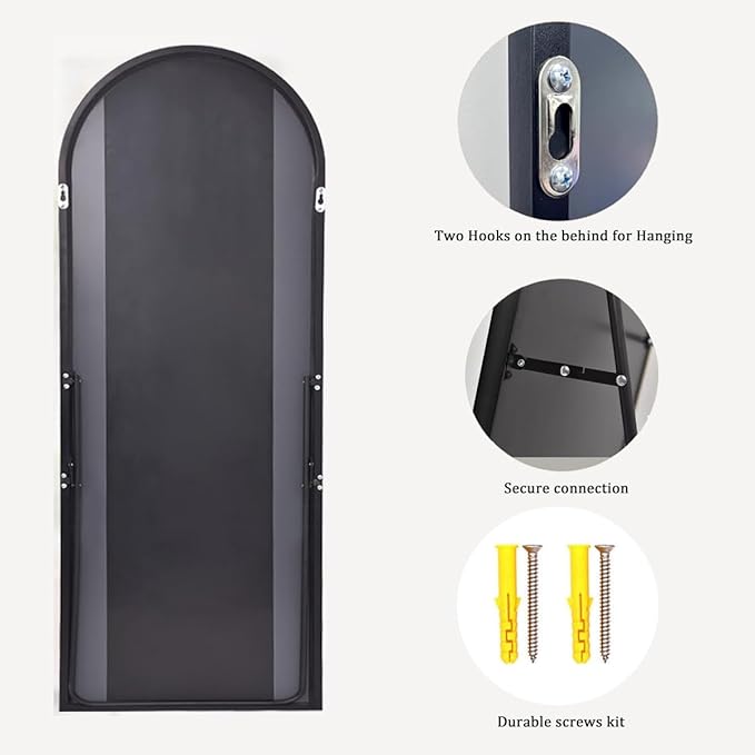 Arched Full Length Mirror, 76"x34" Large Floor Mirror, Full Body Mirrors for Leaning or Hanging, Standing Mirrors for Bedroom, Living Room,Dressing Room, Aluminum Alloy Frame, Black