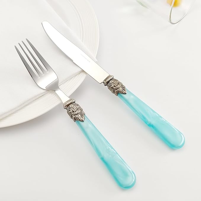 REVERIE Collection 18/10 Stainless Steel Vintage Flatware set,Sliverware set,Dishwasher safe (20, Blue)