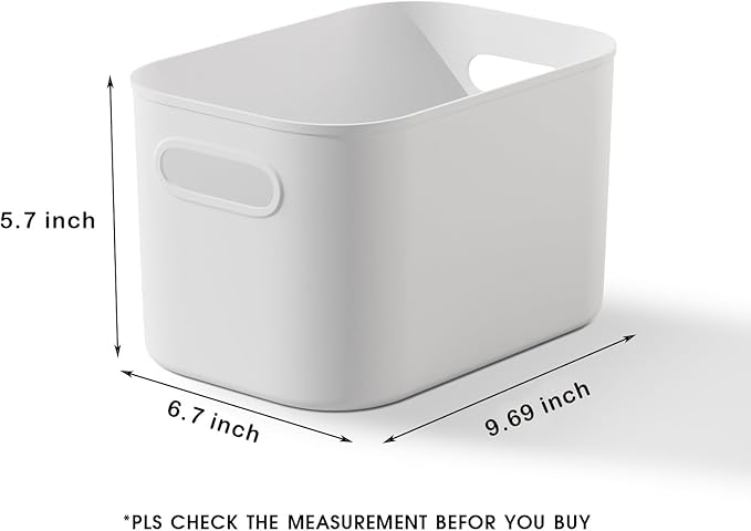 12 Pack White Plastic Storage Bins, Storage Container for Organizing, Storage Boxes with Handle for Shelves, Cute Organizer Bins for Craft, Snacks, Pantry, Cabinet, 9.69x6.7x5.7 inch