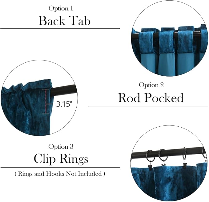 Velvet Blackout Curtains Soft Luxury 2 Panels Curtains for Bedroom Nursery Patio Doors Rod Pocket Back Tab Drapes Curtains for Living Room,52 by 96Inch,Azure Blue
