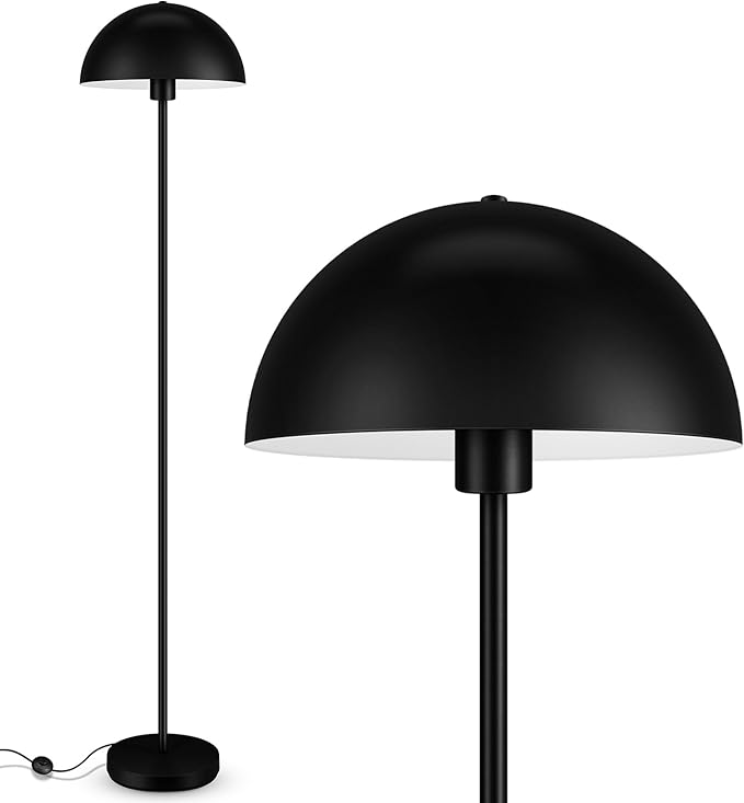 Floor Lamp for Bedroom Modern, Lamp with Mushroom Lampshade, 65.5" Tall Floor Lamp, E26 Base, Footswitch, ETL Listed, Industrial Standing Lamps for Living Room Nursery, Mid Century Home Decor, Black