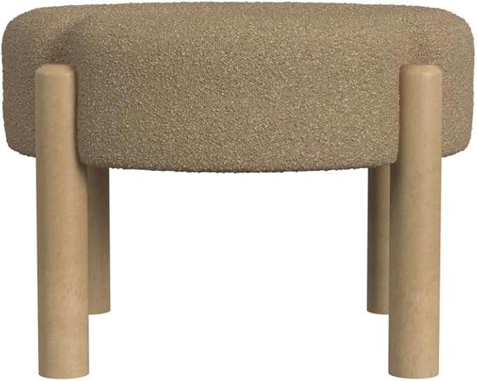 HomePop Luna Modern Round Ottoman Home Décor|Ottoman for Living Room & Bedroom - Brown Boucle