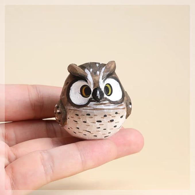 Bird Figurines Small Bird Figurines Home Decor Hand Carved Painted Wooden Statues for Home Decor, Gift for Bird Lovers,Housewarming, Birthday, Christmas (Owl)