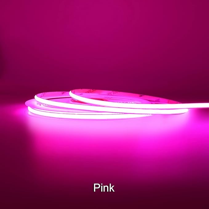 COB LED Strip Light, 16.4FT 12V Pink Narrow Width 5mm Super Bright CRI 90+ Dotless LED Tape Light, 400LEDs/M Cuttable Flexible Dimmable Light Strip for Indoor Home Decor (No Power Supply)