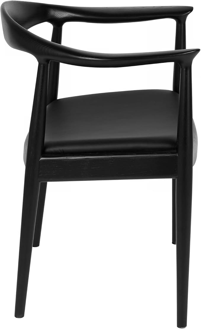 Tomile Upholstered Dining Chair Kennedy Armchair, Mid Century Modern Kitchen & Dining Chairs with PU Leather Cushion Seat, Hans Wegner Elbow Chair for Living Room Bedroom Office (Black Color)