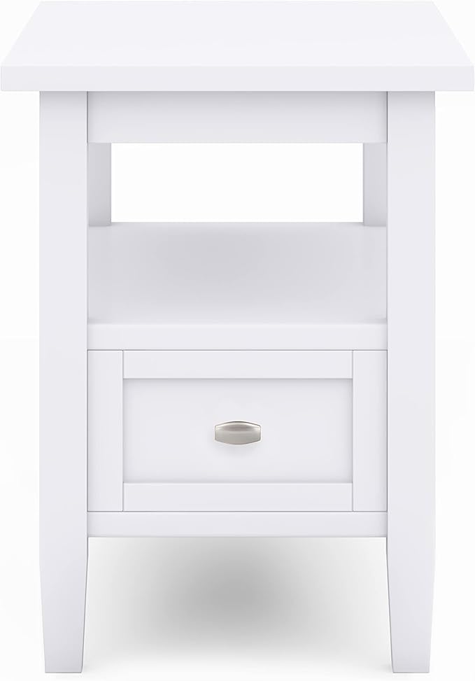 SIMPLIHOME Warm Shaker SOLID WOOD 14 inch Wide Rectangle Transitional Narrow Side Table in White for the Living Room and Bedroom