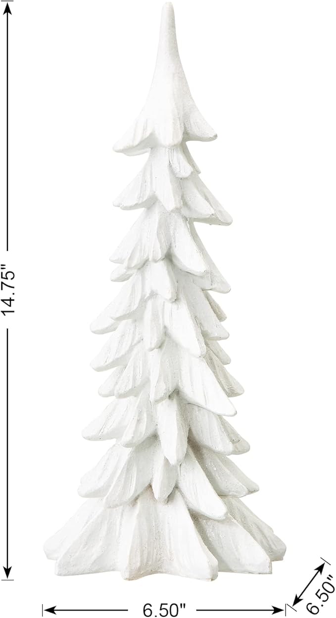 glitzhome Hand-Painted Resin Christmas Tree Tabletop Xmas Holiday Centerpiece Decoration, 14.75" H, White