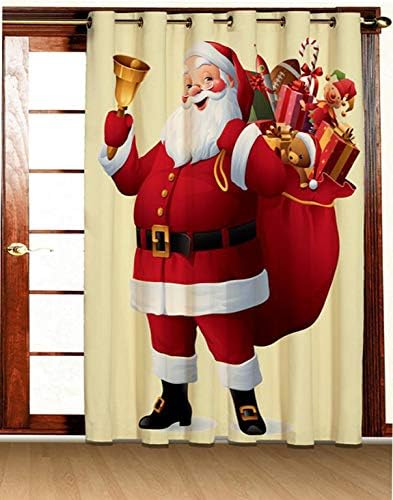 Merry Christmas Shower Curtain Santa Clause Red Christmas Ball White Snowflake Xmas Tree Pine Twig Stairs Winter Holiday 1 Curtains Only