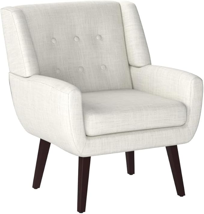 HUIMO Accent Chair Living Room Chair, Upholstered Button Tufted Armchair, Linen Fabric Sofa Chairs for Bedroom, Living Room, Mid-Century Modern Comfy Reading Chair (Beige)