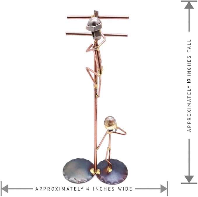 Lineman with Boss Collectible Handmade Metal Art Figurine, Desk Accessories, Trophy, Boss Gift, Office Décor, Climber