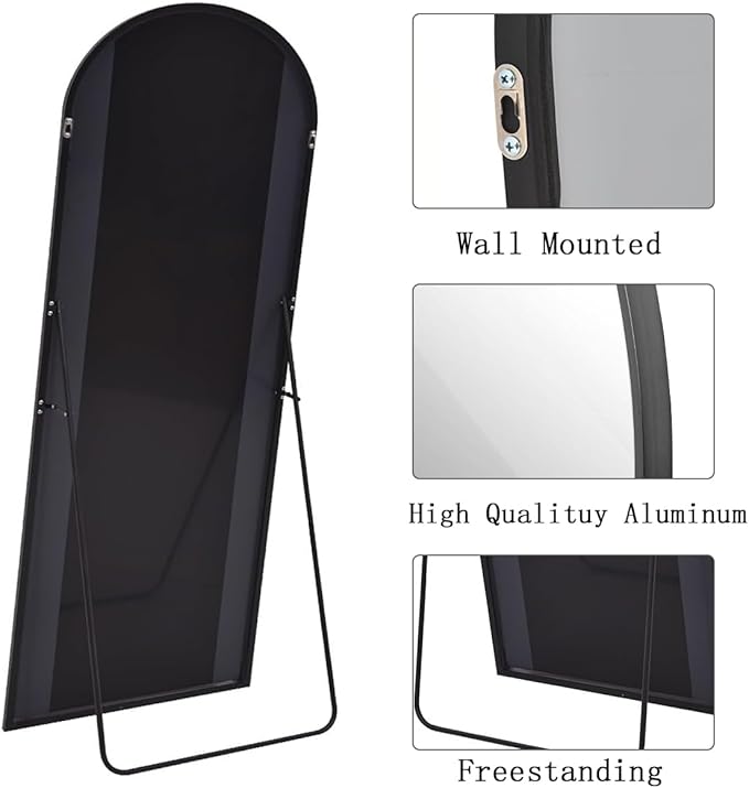 Floor Length Mirror, 76"x34" Arch Full Length Mirror Hanging or Leaning, Body Mirrors with Stand, Arched-Top Wall Mounted Mirrors with Aluminum Frame for Bedroom (Black)