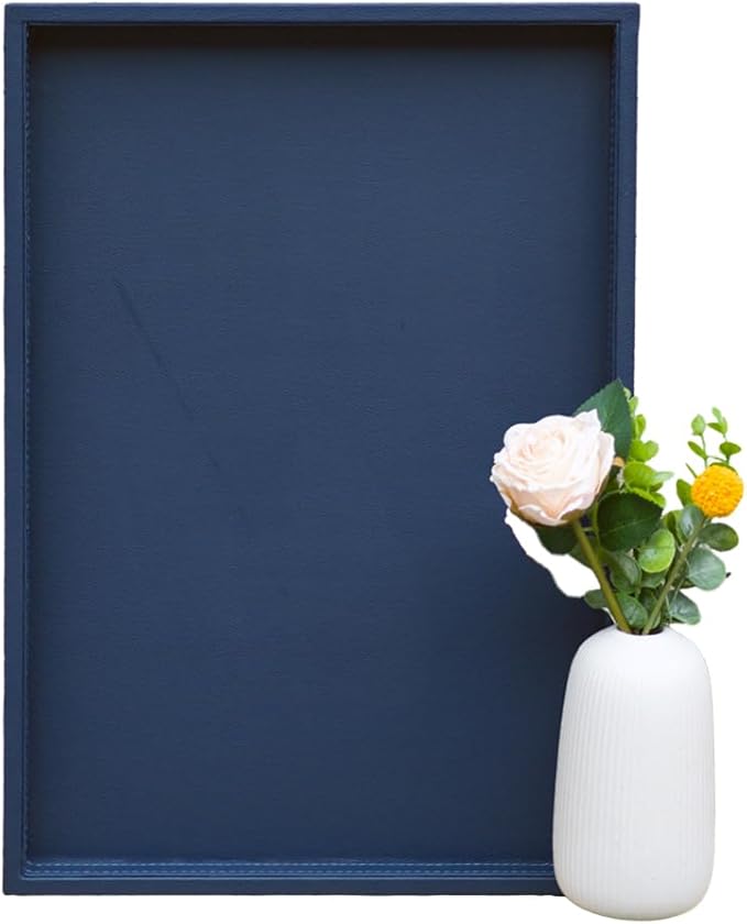 20x14 Inch Rectangular Ottoman Tray | Textured PU Leather, Waterproof & Heat-Resistant Storage for Coffee/Dining Tables, Sofa, Bed, Entertainment & Party (Navy Blue, 20 * 14in)