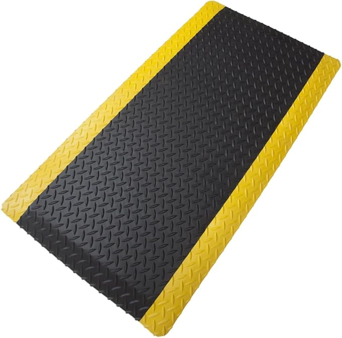 Rhino Mats, American Classic Diamond Anti-Fatigue Mats, Industrial Ergonomic Comfort Standing Mat for Work, Home, Garage, Office, Kitchen or Anywhere (Black/Yellow 1" Thick, 4 FT. x 13 FT.)
