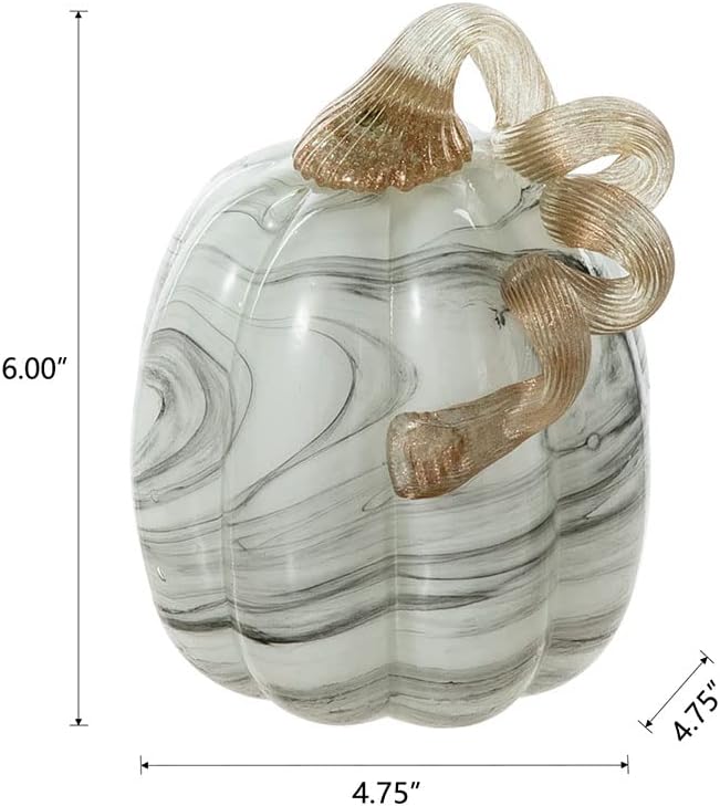 Glitzhome Hand Blown Glass Pumpkin Table Accent for Fall Harvest Thanksgiving Halloween Decorations Gray Marble 5.71" H