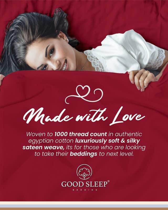Good Sleep Bedding Twin XL Bed Sheets - 100% Egyptian Cotton Twin XL Sheets, 1000 TC, 3 Pc, XL Twin Sheet Sets, Luxury Sateen Weave, Soft, Bed Sheets Twin XL, 16" Deep Pocket Bedsheets - Burgundy