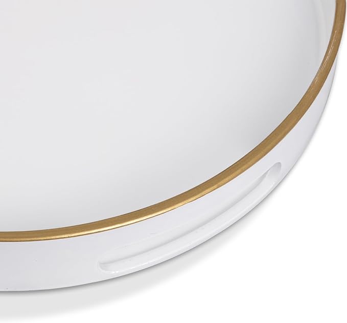 MAONAME White Decorative Tray, Oval Serving Tray with Handles, Plastic Trays for Coffee Table, Ottoman Trays for Living Room, Bathroom, 15.6" X 10.6" X 1.4"