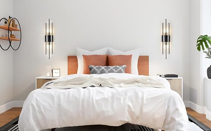 Wall sconces Set of Two, Black sconces Wall Set of 2, Black Vanity Wall Lights, Wall Lights for Living Room, Dresser Wall Sconce, with Clear Crystal, for Living Room, Bedroom, Bathroom
