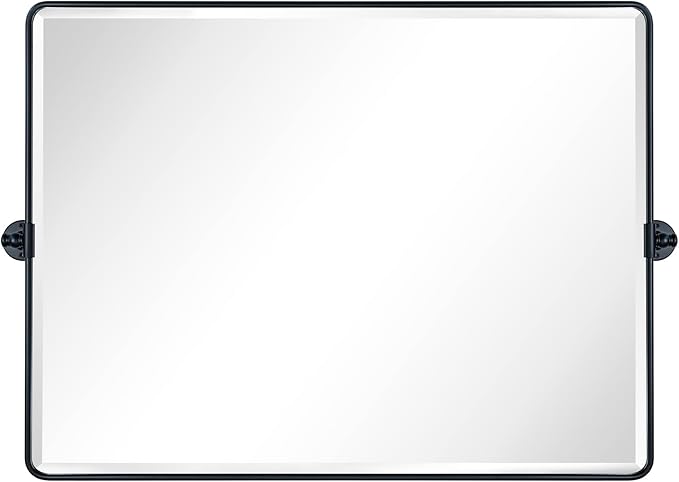 TEHOME Pivot Mirror Matt Black Tilt Bathroom Vanity Mirror Black Metal Framed Rectangle Horizontal Tilting Beveled Vanity Mirrors, Overall 44.12 x 30 inches (Mirrror 40 x 30 inches)