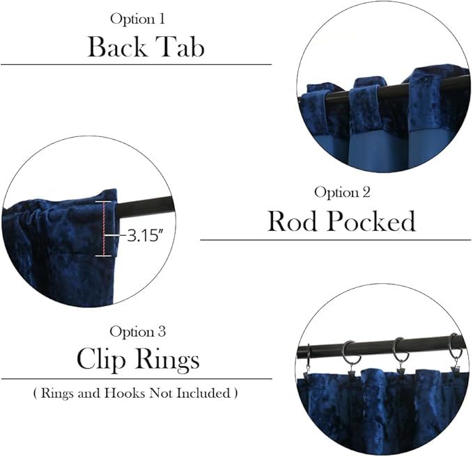 Blackout Curtains 2 Panels Soft Luxury Velvet Curtains for Bedroom Nursery Patio Doors Rod Pocket Back Tab Drapes Curtains for Living Room,52 by 84Inch, Navy Blue