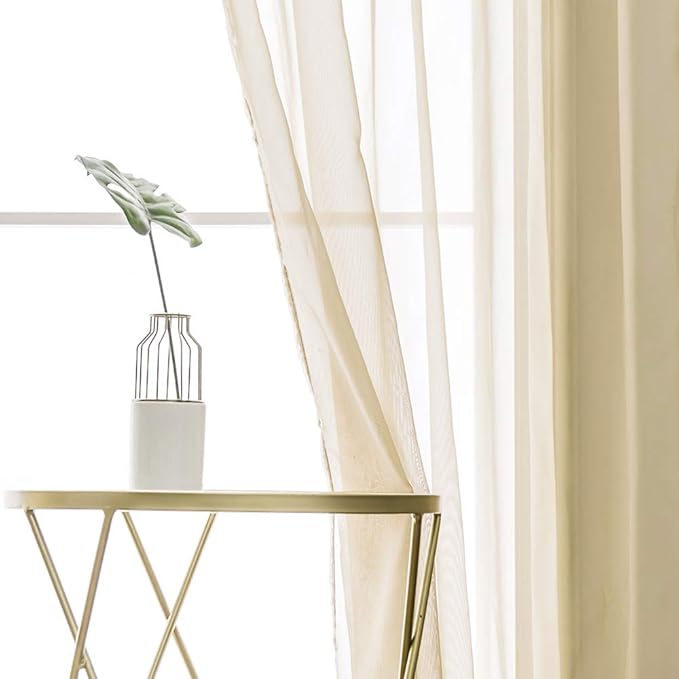 MIULEE 2 Panels Solid Color Sheer Window Curtains Elegant Window Voile Panels/Drapes/Treatment for Bedroom Living Room (54X63 Inches Beige)