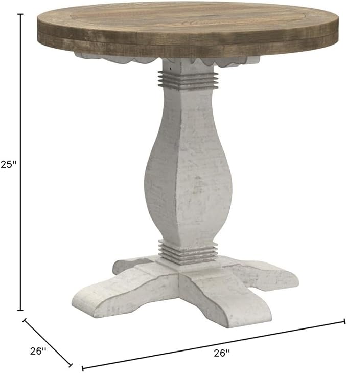 Napa Solid Wood Farmhouse Rustic Reclaimed Natural and White Stain Round End Side Accent Living Room Table, Nightstand Bedside 26" W x 26" D x 25" H